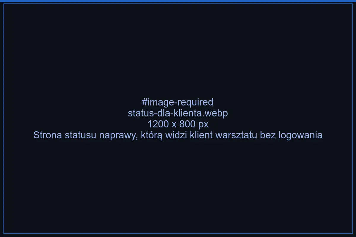 Strona statusu naprawy widziana przez klienta warsztatu
